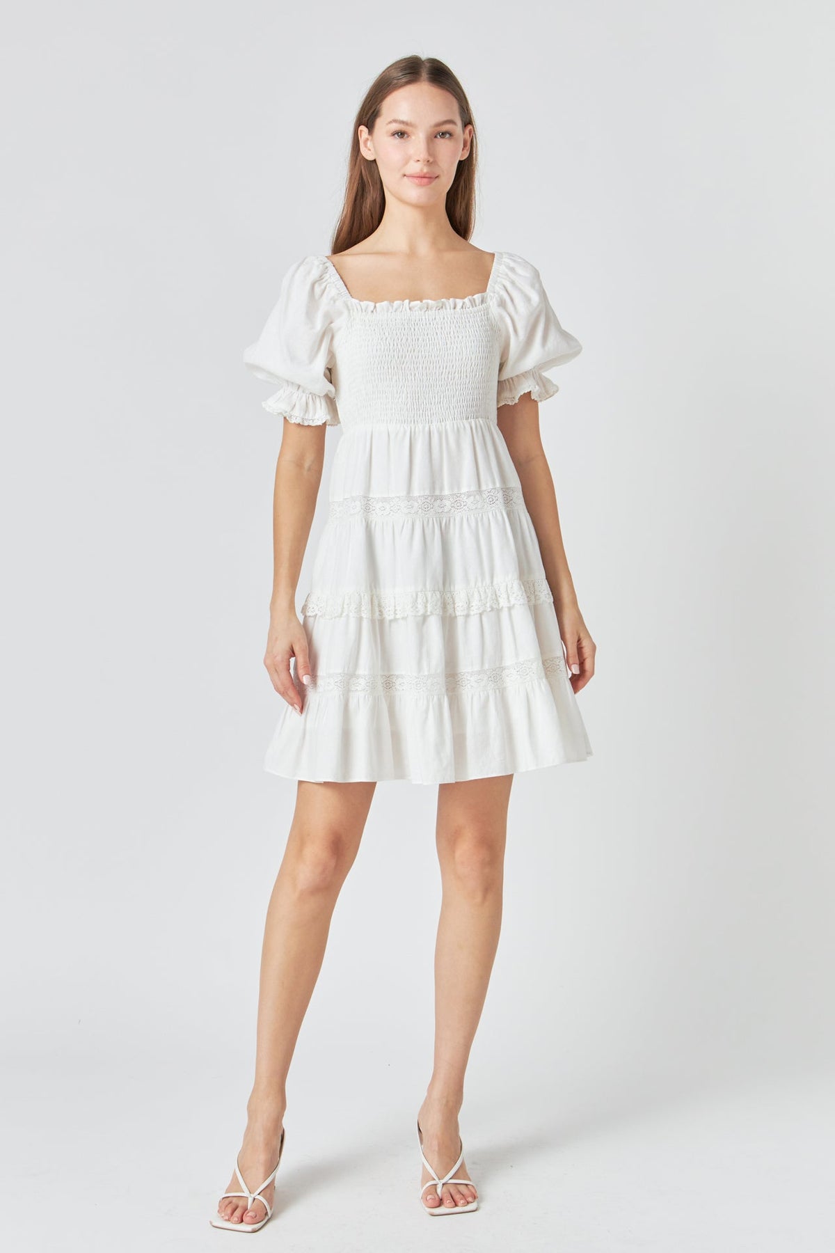 ENDLESS ROSE - Endless Rose - Linen Smocked Mini Dress with Lace - DRESSES available at Objectrare