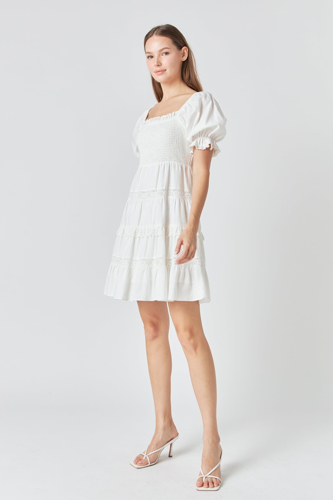 ENDLESS ROSE - Endless Rose - Linen Smocked Mini Dress with Lace - DRESSES available at Objectrare