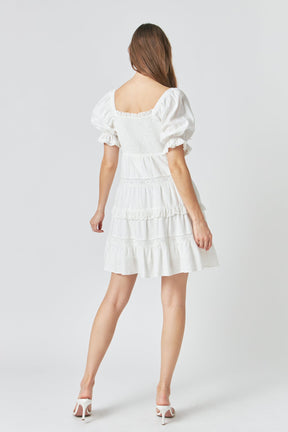 ENDLESS ROSE - Endless Rose - Linen Smocked Mini Dress with Lace - DRESSES available at Objectrare