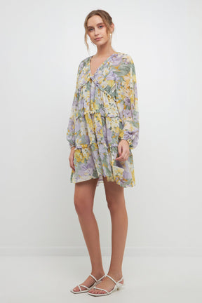 FREE THE ROSES - Voluminous Flowy Floral Mini Dress - DRESSES available at Objectrare