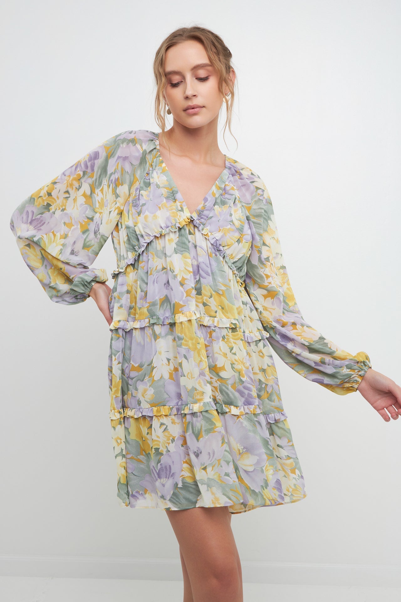 FREE THE ROSES - Voluminous Flowy Floral Mini Dress - DRESSES available at Objectrare