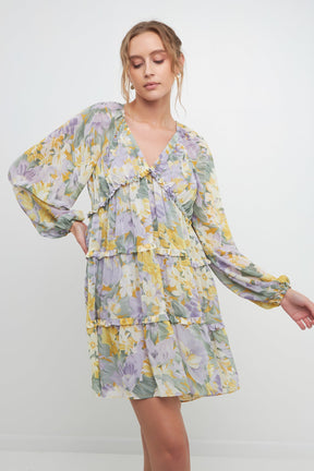 FREE THE ROSES - Voluminous Flowy Floral Mini Dress - DRESSES available at Objectrare