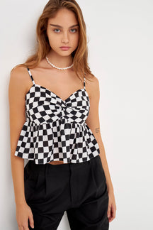 GREY LAB - Grey Lab - Knotted Checker Print Top - TOPS available at Objectrare