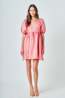ENDLESS ROSE - Checker Puff Mini Dress - DRESSES available at Objectrare