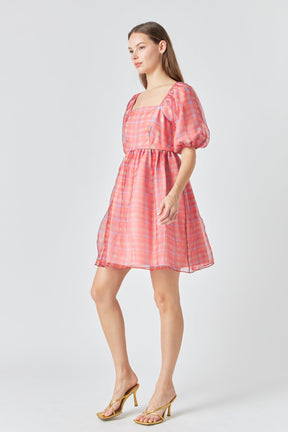 ENDLESS ROSE - Endless Rose - Checker Puff Mini Dress - DRESSES available at Objectrare