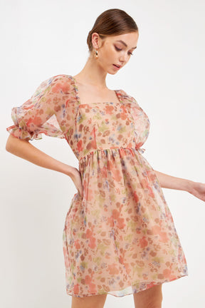 ENDLESS ROSE - Floral Puff Mini Dress - DRESSES available at Objectrare