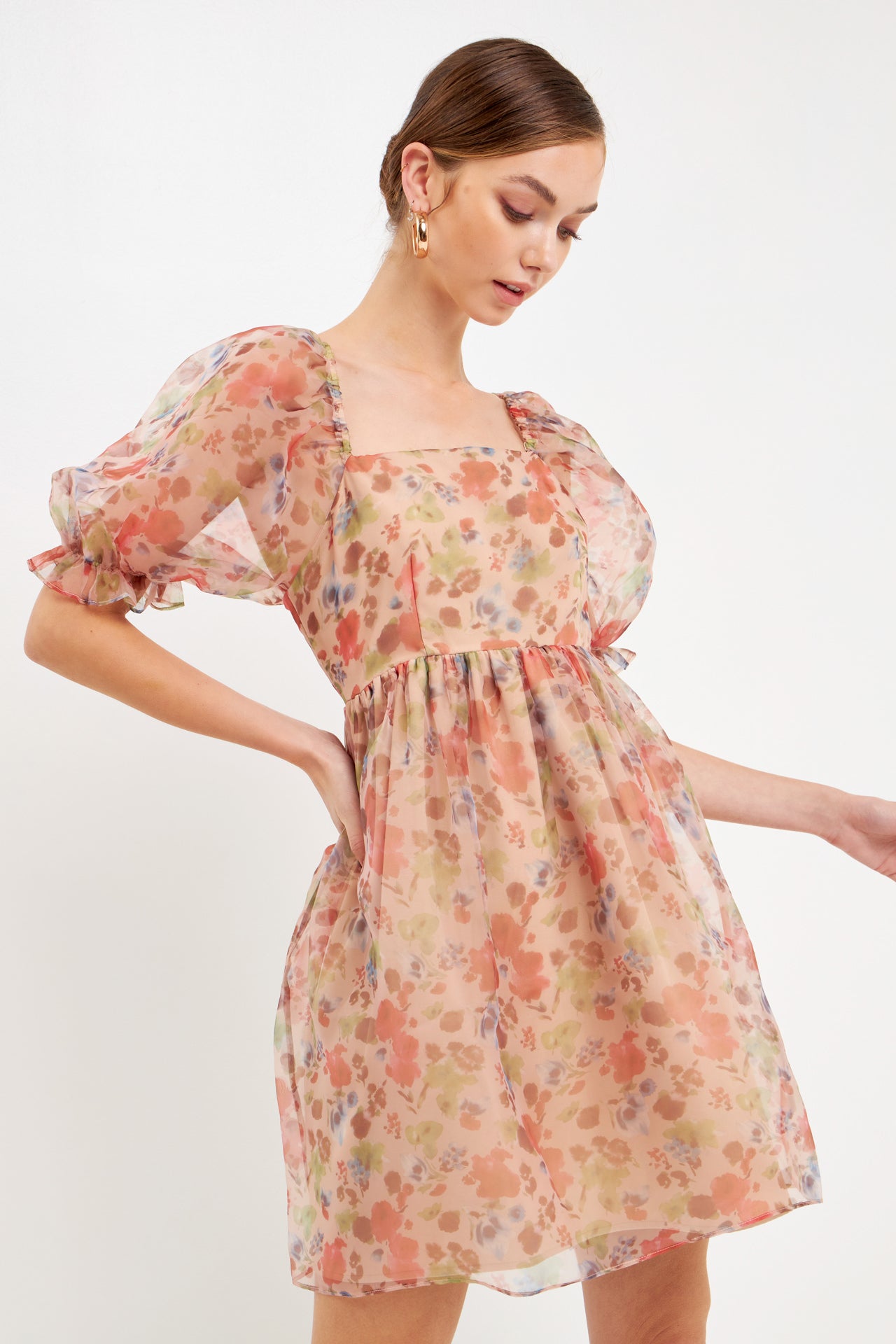 ENDLESS ROSE - Floral Puff Mini Dress - DRESSES available at Objectrare