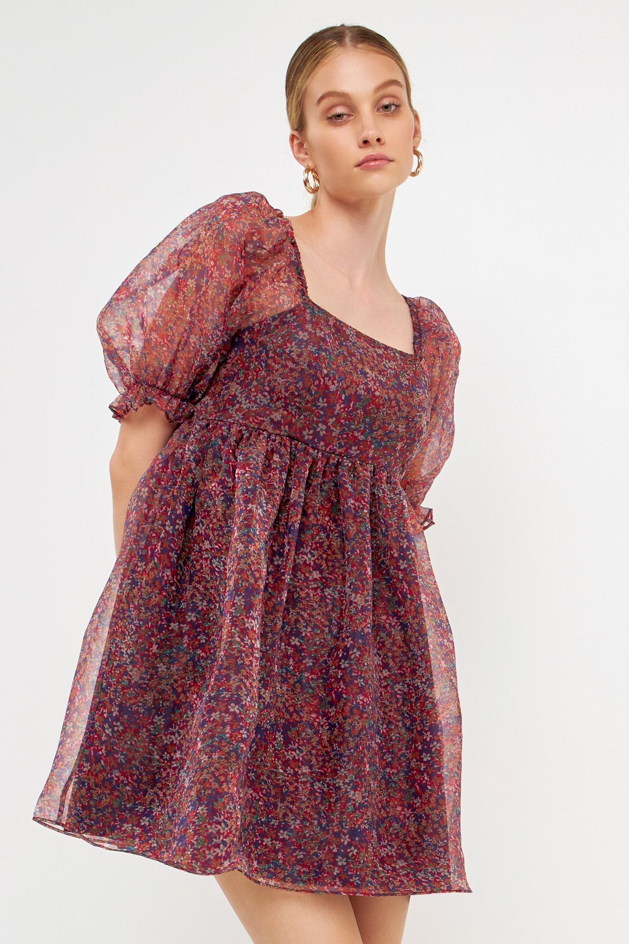 ENDLESS ROSE - Floral Puff Mini Dress - DRESSES available at Objectrare