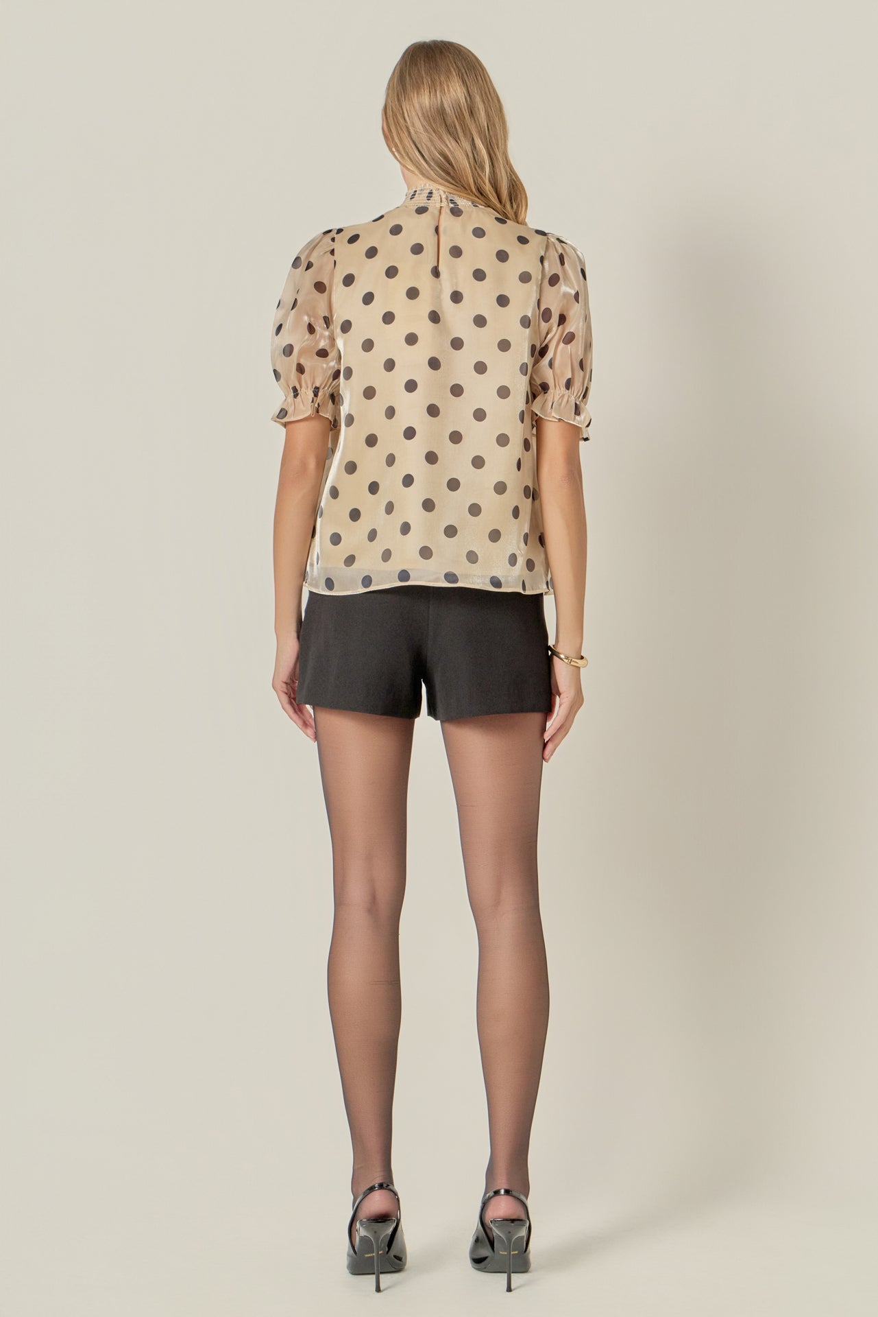 ENGLISH FACTORY - Polka-dot Puff Sleeve Top with Mock Neck - TOPS available at Objectrare