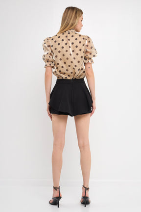 ENGLISH FACTORY - Polka-dot Puff Sleeve Top with Mock Neck - TOPS available at Objectrare