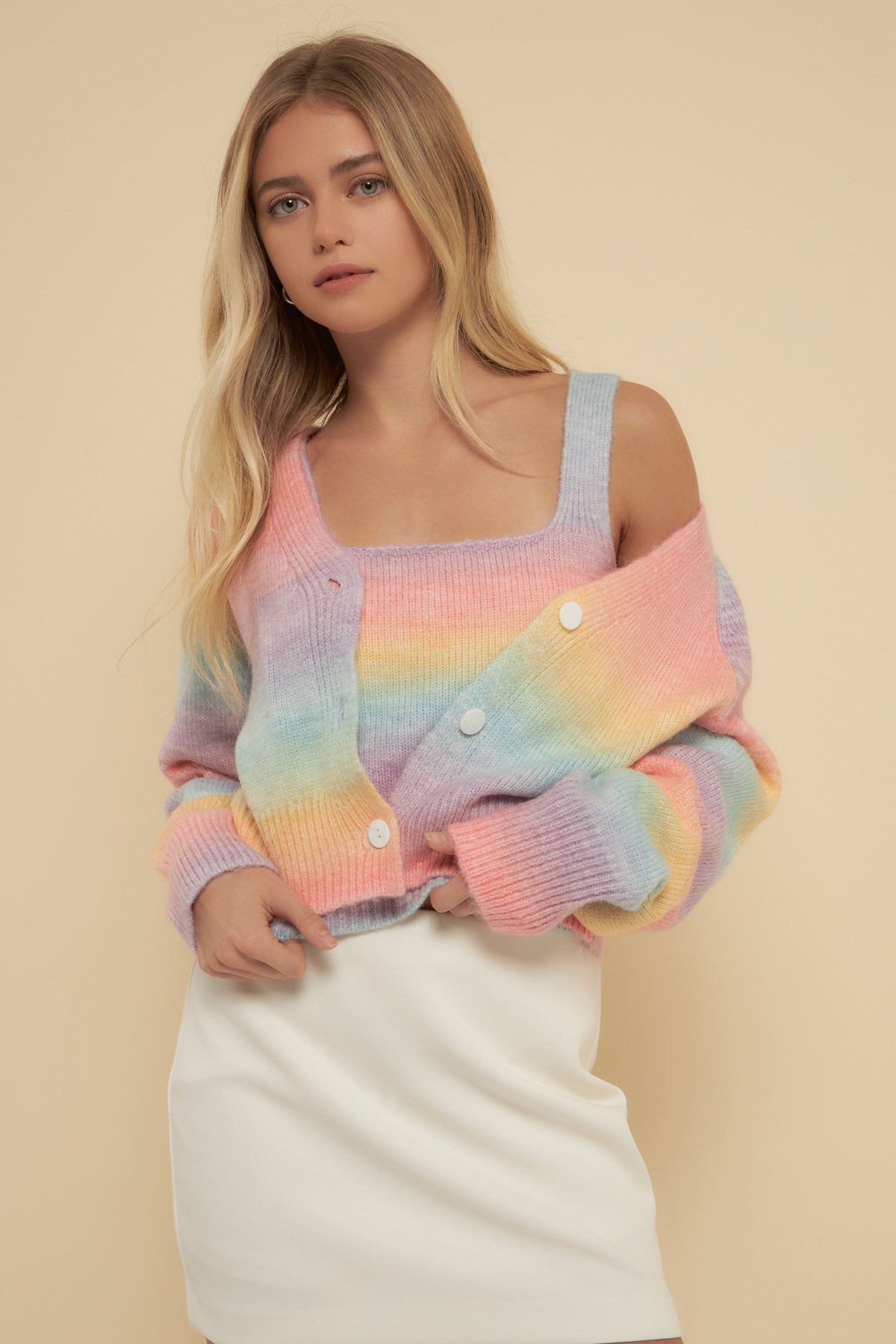 ENGLISH FACTORY - English Factory - Pink Rainbow Knit Tank Top - SWEATERS & KNITS available at Objectrare