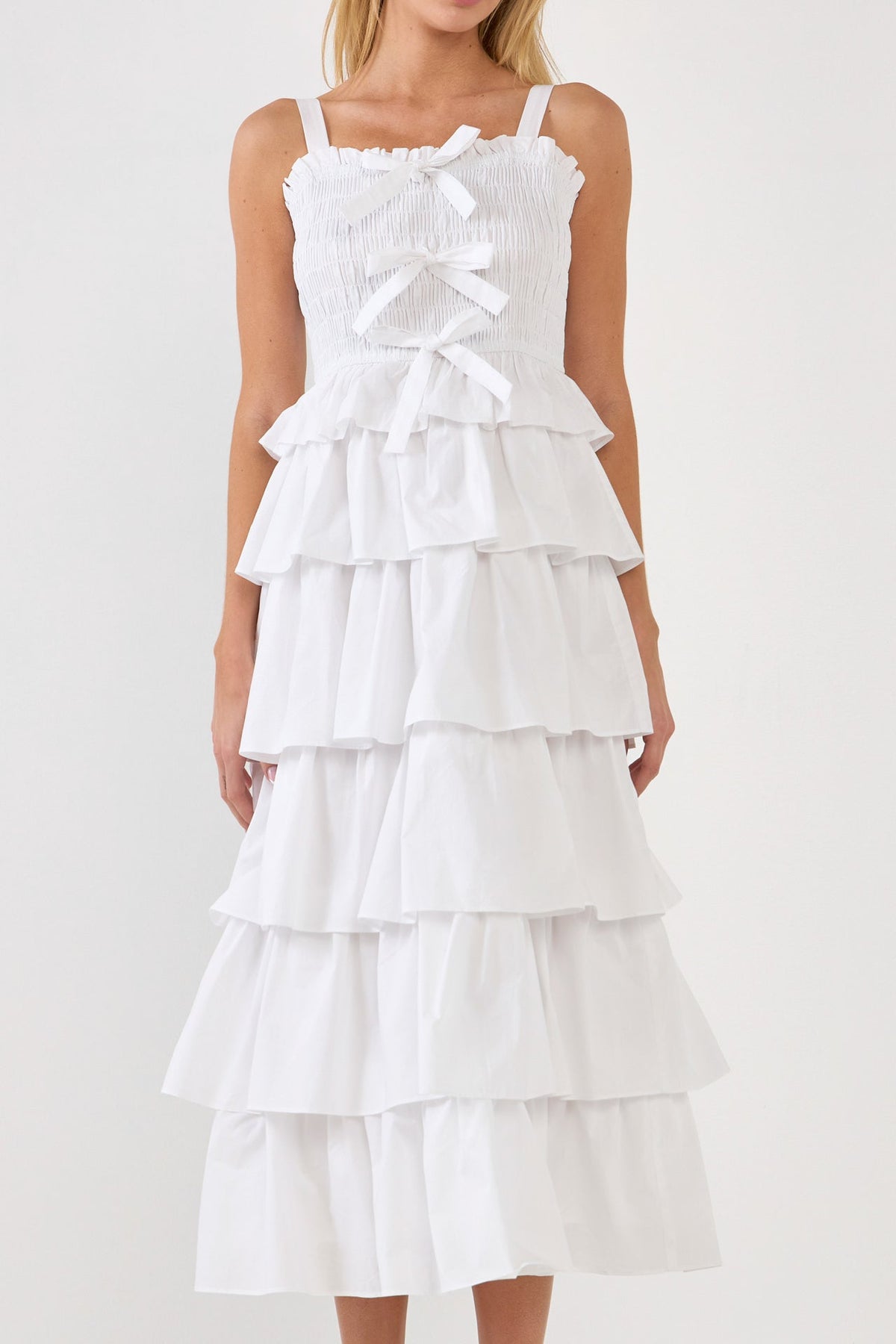 ENGLISH FACTORY - Ruffle Tiered Maxi Dress with Ties - DRESSES available at Objectrare