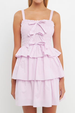 Ruffle tiered Mini Dress with Ties