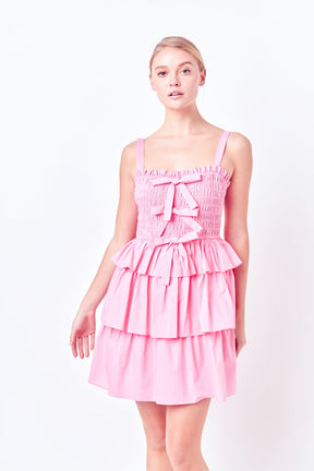Ruffle tiered Mini Dress with Ties