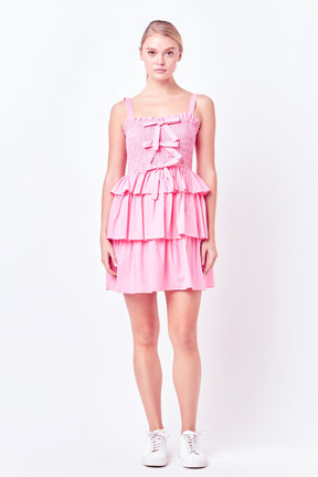 Ruffle tiered Mini Dress with Ties