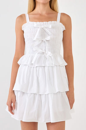Ruffle tiered Mini Dress with Ties