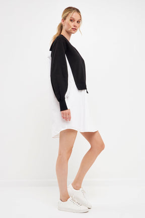 ENGLISH FACTORY - V-neck Sweatshirts Dress with Poplin - DRESSES available at Objectrare
