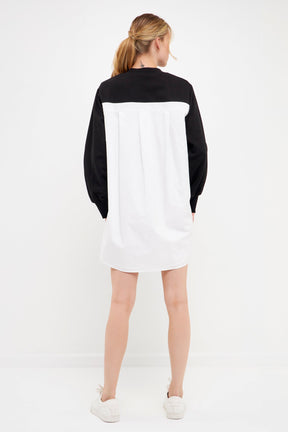 ENGLISH FACTORY - V-neck Sweatshirts Dress with Poplin - DRESSES available at Objectrare