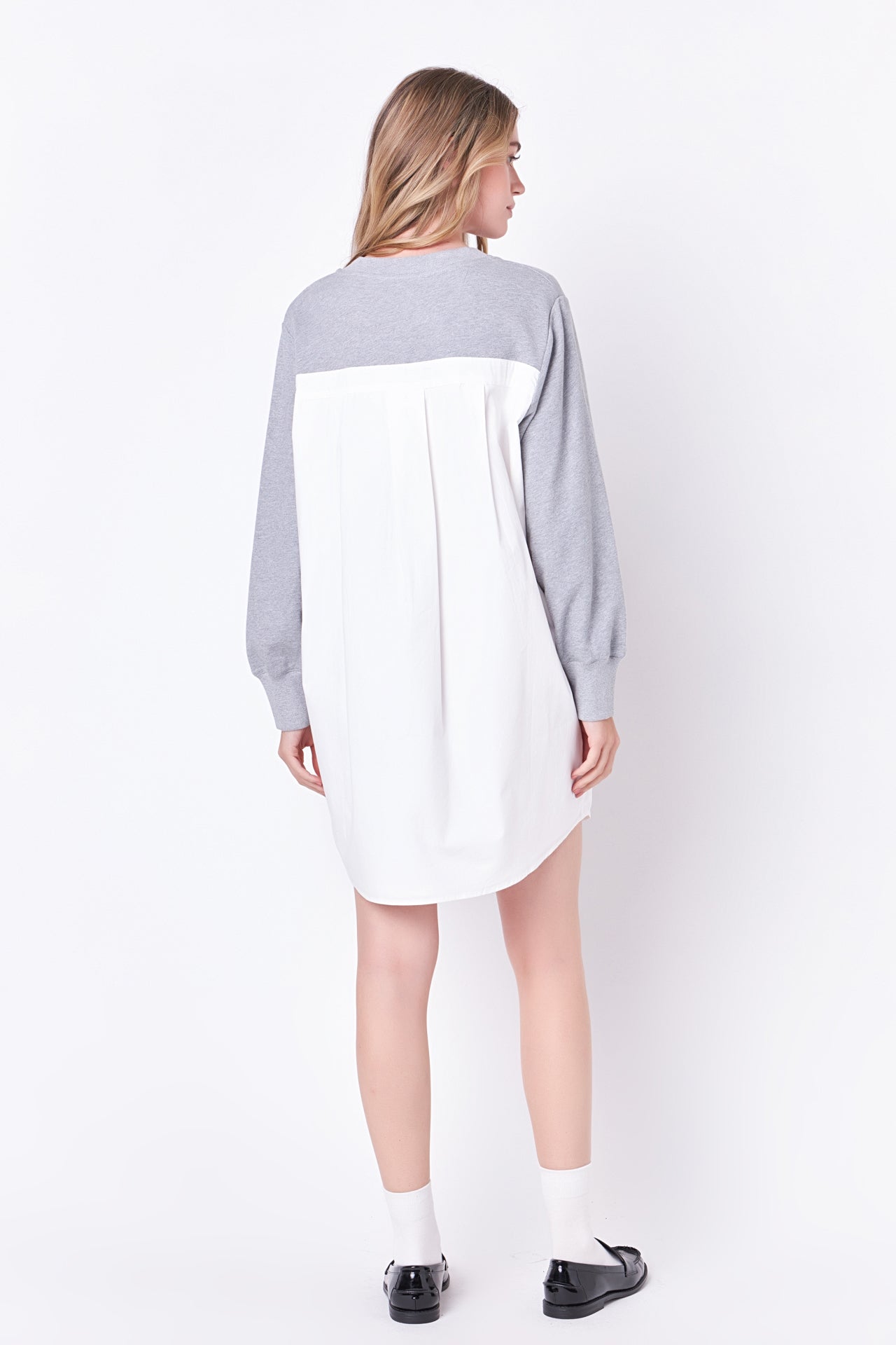 ENGLISH FACTORY - English Factory - V-neck Sweatshirts Dress with Poplin - DRESSES available at Objectrare