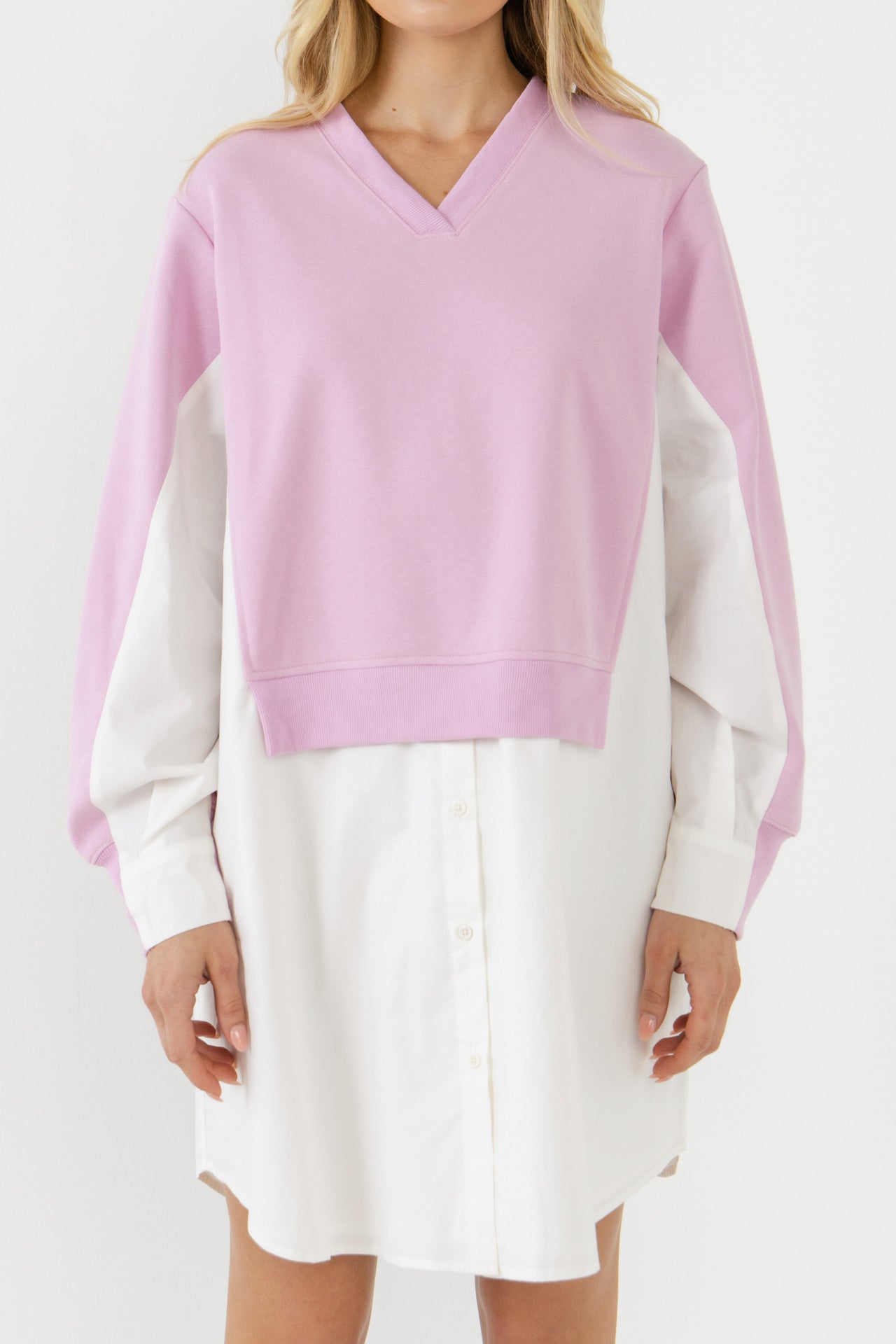 ENGLISH FACTORY - V-neck Sweatshirts Dress with Poplin - DRESSES available at Objectrare