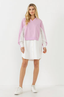 ENGLISH FACTORY - V-neck Sweatshirts Dress with Poplin - DRESSES available at Objectrare