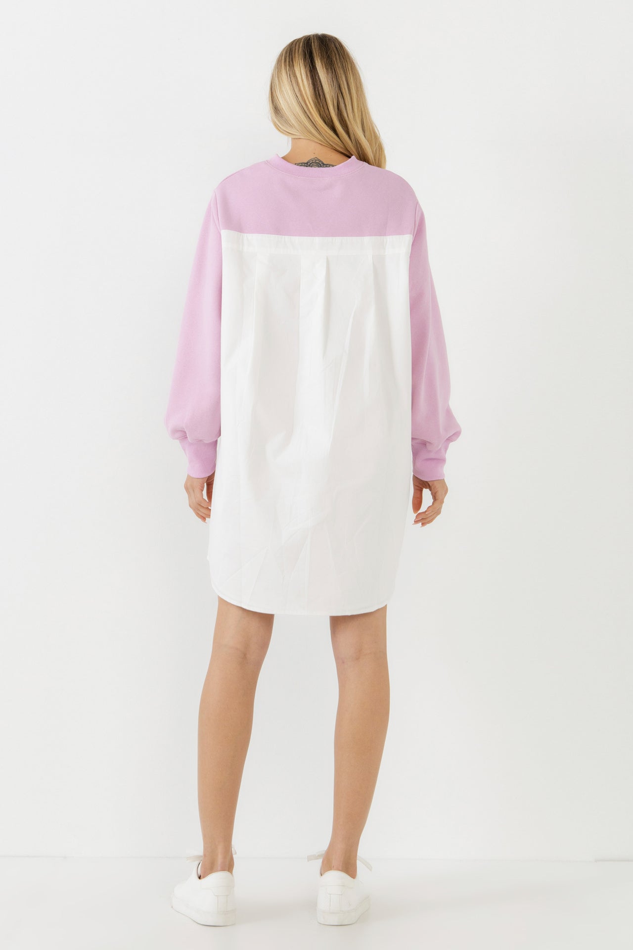 ENGLISH FACTORY - English Factory - V-neck Sweatshirts Dress with Poplin - DRESSES available at Objectrare