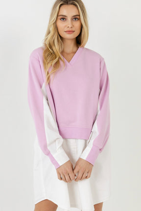 ENGLISH FACTORY - V-neck Sweatshirts Dress with Poplin - DRESSES available at Objectrare