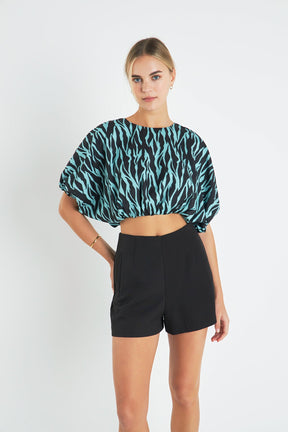 ENGLISH FACTORY - Tiger Print Voluminous Cropped Top - TOPS available at Objectrare