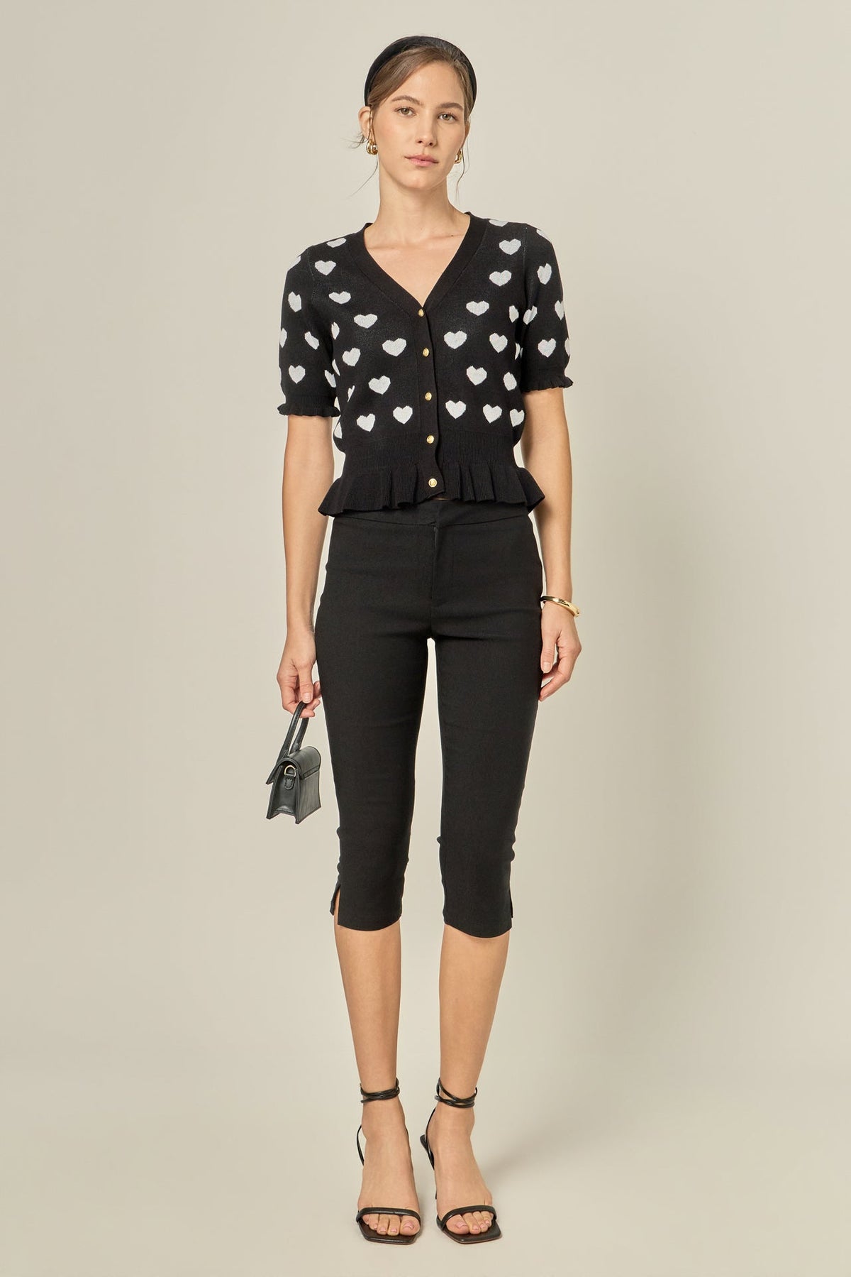 ENGLISH FACTORY - Heart Print Puff Sleeve Cardigan - SWEATERS & KNITS available at Objectrare