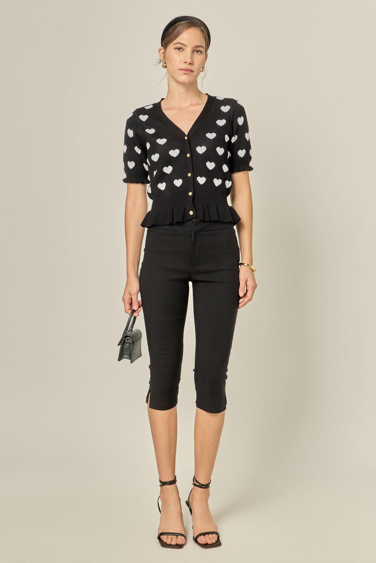 ENGLISH FACTORY - Heart Print Puff Sleeve Cardigan - SWEATERS & KNITS available at Objectrare