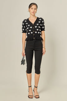 ENGLISH FACTORY - Heart Print Puff Sleeve Cardigan - SWEATERS & KNITS available at Objectrare