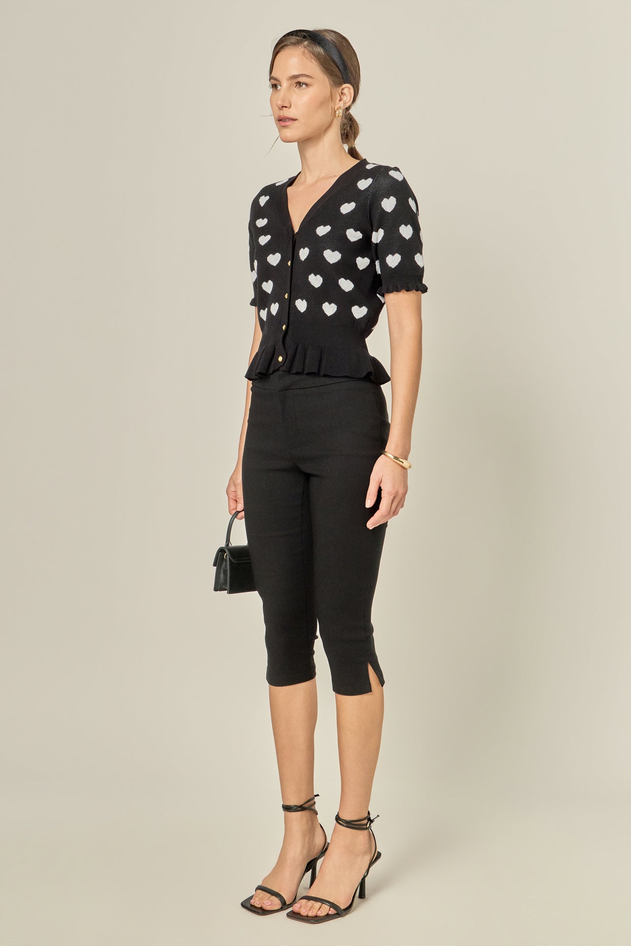 ENGLISH FACTORY - Heart Print Puff Sleeve Cardigan - SWEATERS & KNITS available at Objectrare