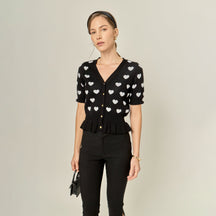 ENGLISH FACTORY - Heart Print Puff Sleeve Cardigan - SWEATERS & KNITS available at Objectrare