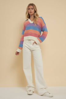 ENGLISH FACTORY - English Factory - Rainbow Striped Knit Top - SWEATERS & KNITS available at Objectrare