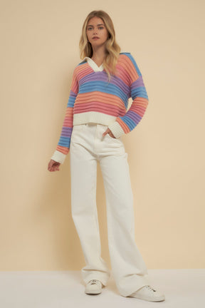 ENGLISH FACTORY - English Factory - Rainbow Striped Knit Top - SWEATERS & KNITS available at Objectrare