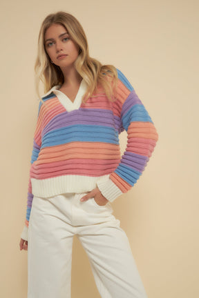 ENGLISH FACTORY - Rainbow Striped Knit Top - SWEATERS & KNITS available at Objectrare