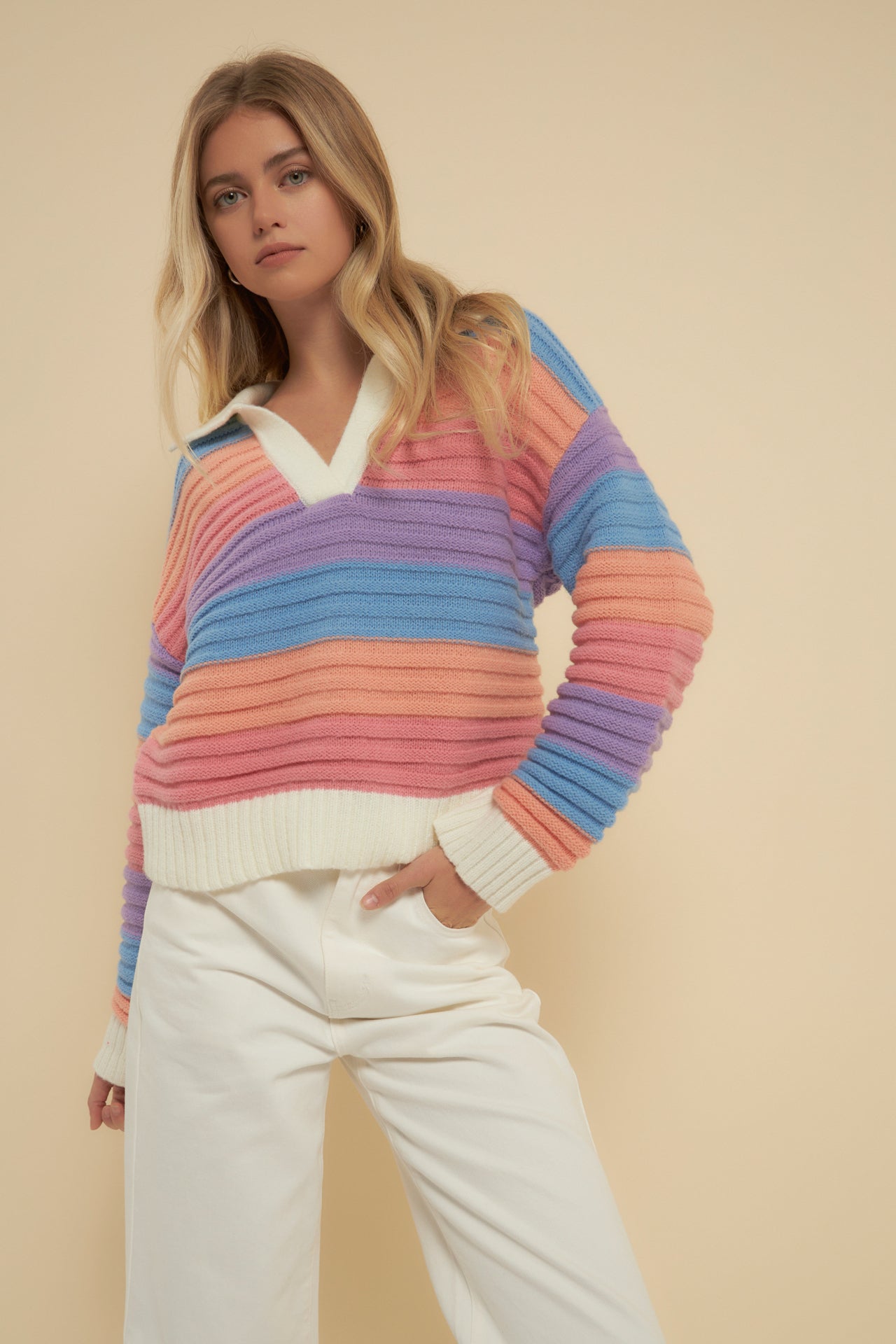 ENGLISH FACTORY - English Factory - Rainbow Striped Knit Top - SWEATERS & KNITS available at Objectrare