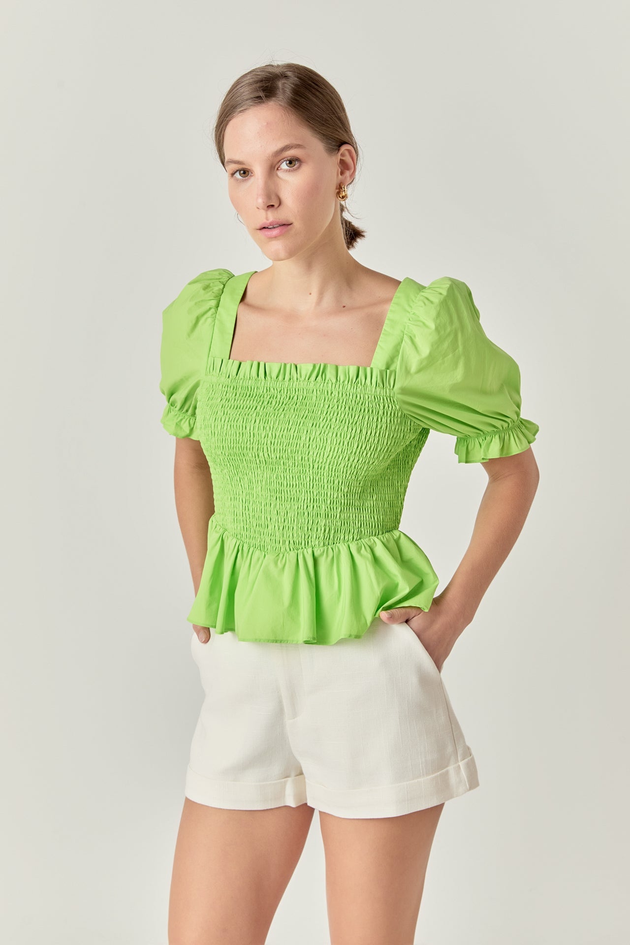 ENGLISH FACTORY - English Factory - Puff Sleeve Top with Square Neckline - TOPS available at Objectrare