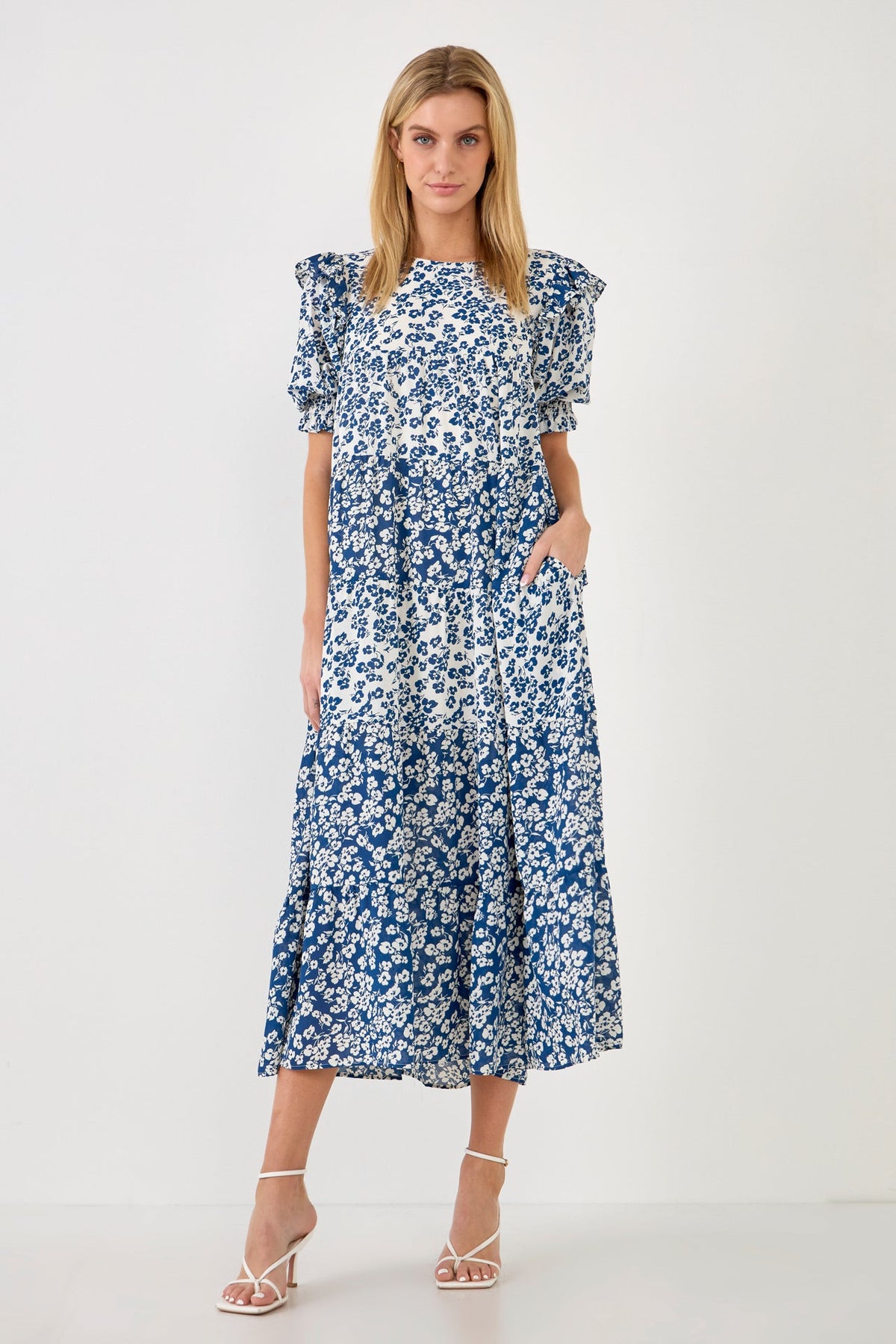 Floral Color Block Midi Dress