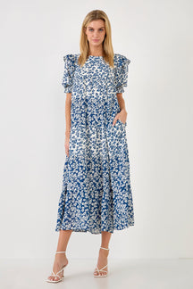 Floral Color Block Midi Dress