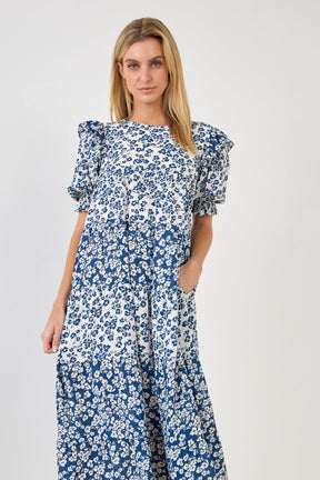 Floral Color Block Midi Dress