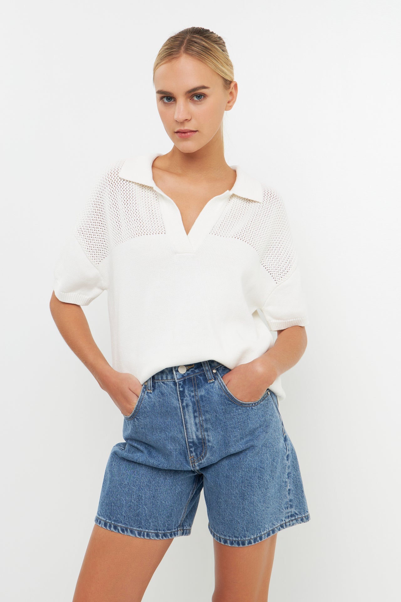 ENGLISH FACTORY - Knit Sweatshirt with Short Sleeve - SWEATERS & KNITS available at Objectrare