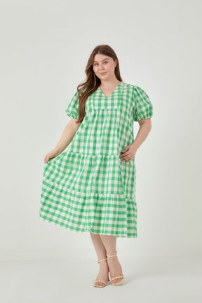 ENGLISH FACTORY - Plus Size Gingham Check Midi Dress - DRESSES available at Objectrare