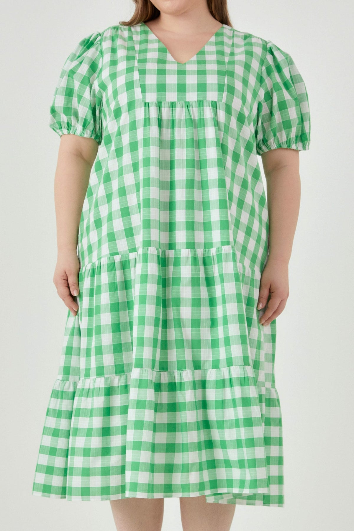 ENGLISH FACTORY - Plus Size Gingham Check Midi Dress - DRESSES available at Objectrare