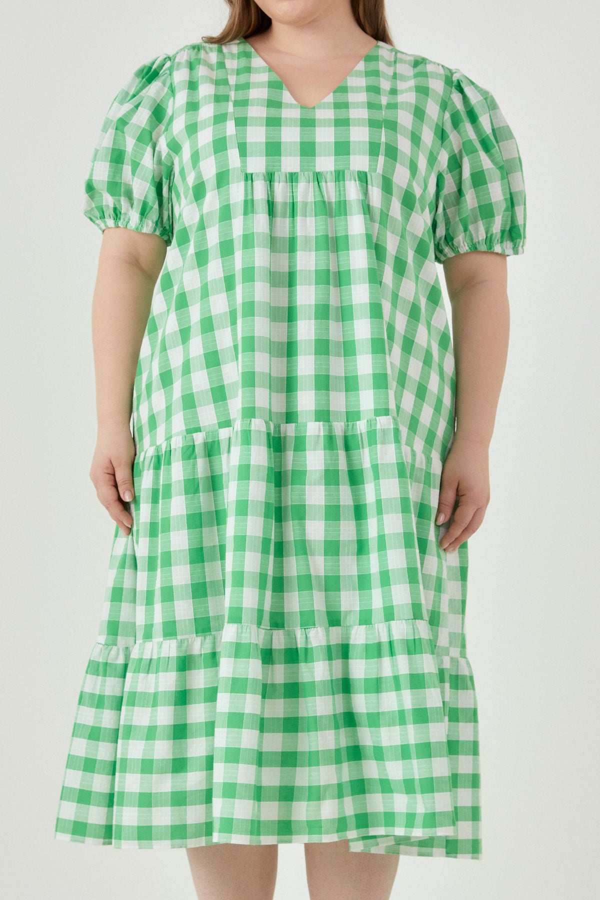 ENGLISH FACTORY - English Factory - Plus Size Gingham Check Midi Dress - DRESSES available at Objectrare