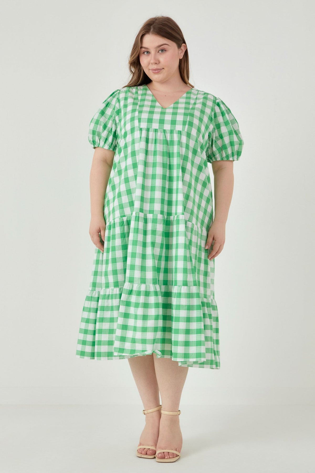 ENGLISH FACTORY - Plus Size Gingham Check Midi Dress - DRESSES available at Objectrare