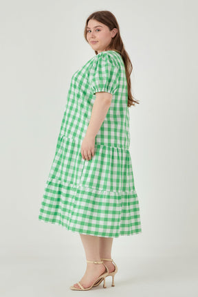 ENGLISH FACTORY - Plus Size Gingham Check Midi Dress - DRESSES available at Objectrare