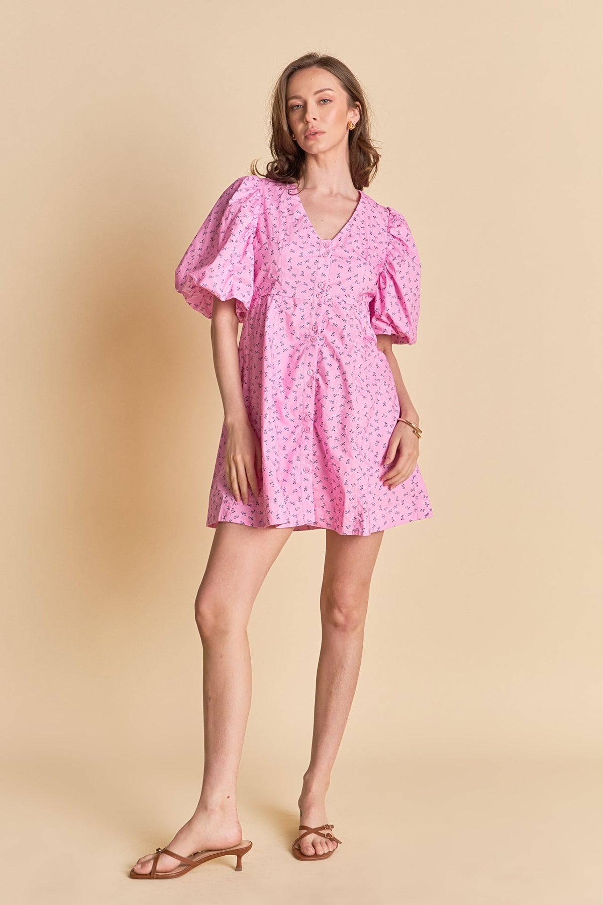 ENDLESS ROSE - Floral Print Mini Dress with Button Detail - DRESSES available at Objectrare