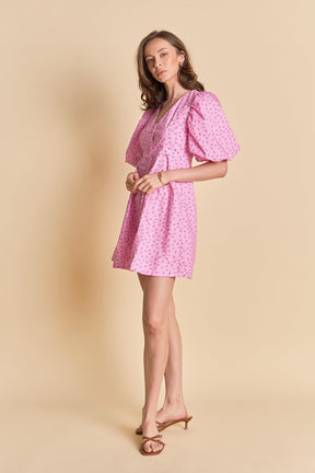 ENDLESS ROSE - Floral Print Mini Dress with Button Detail - DRESSES available at Objectrare