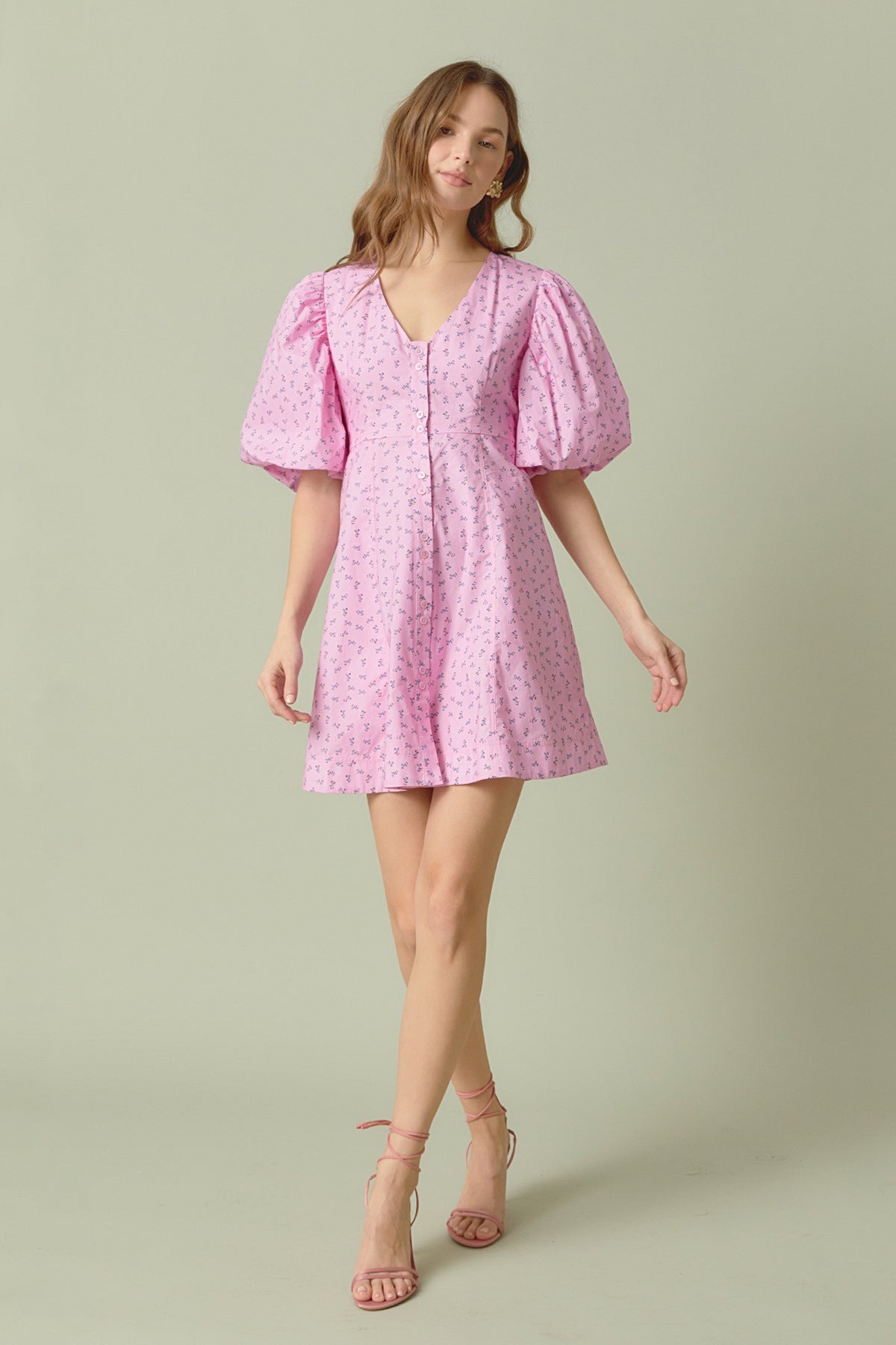 ENDLESS ROSE - Floral Print Mini Dress with Button Detail - DRESSES available at Objectrare